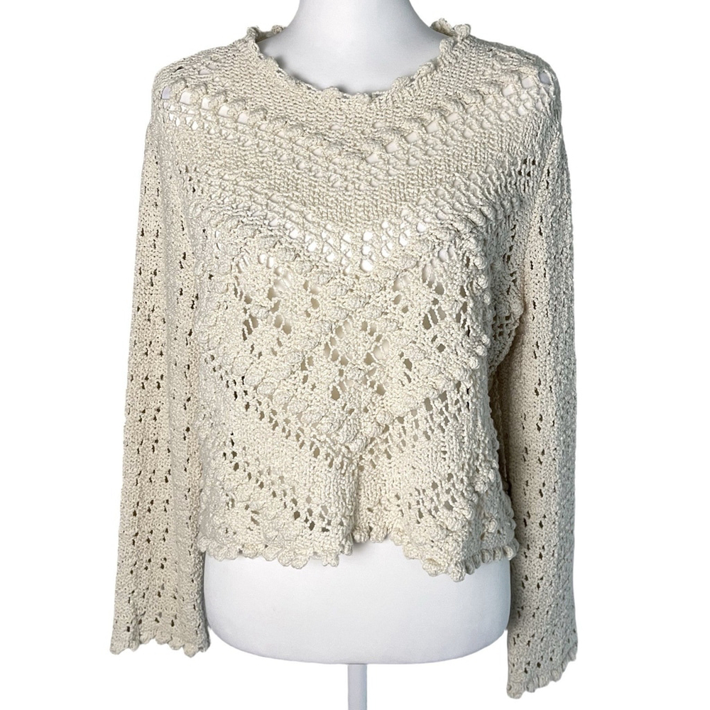 Zara Textured Knit Sweater Cream Small - Picture 4 of 9